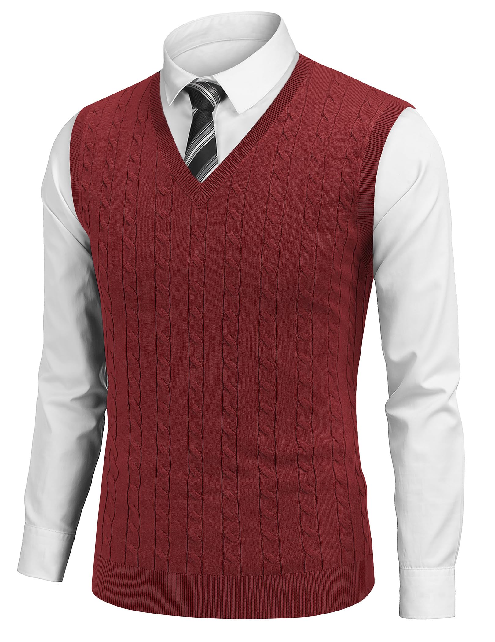 COOFANDY Men's Sweater Vest Cable Knitted V Neck Slim Fit Sleeveless Pullover Sweater