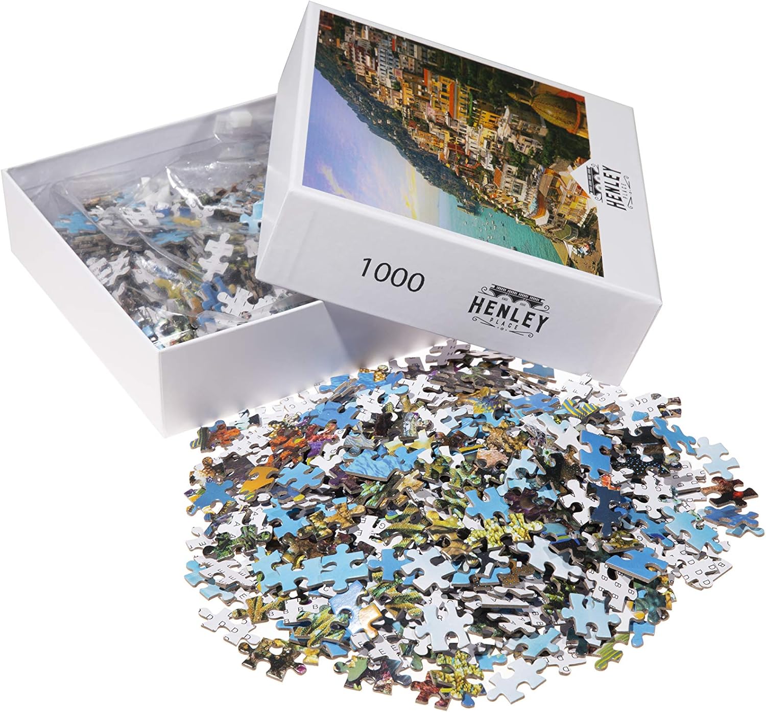 Henley Place, Positano Italy Puzzle for Adults & Kids Beach Puzzle - 1000 Piece Jigsaw Puzzles Europe Frame with Fun Fact Poster & Reference Poster, Coastal Italy Illustration 20x27 inches
