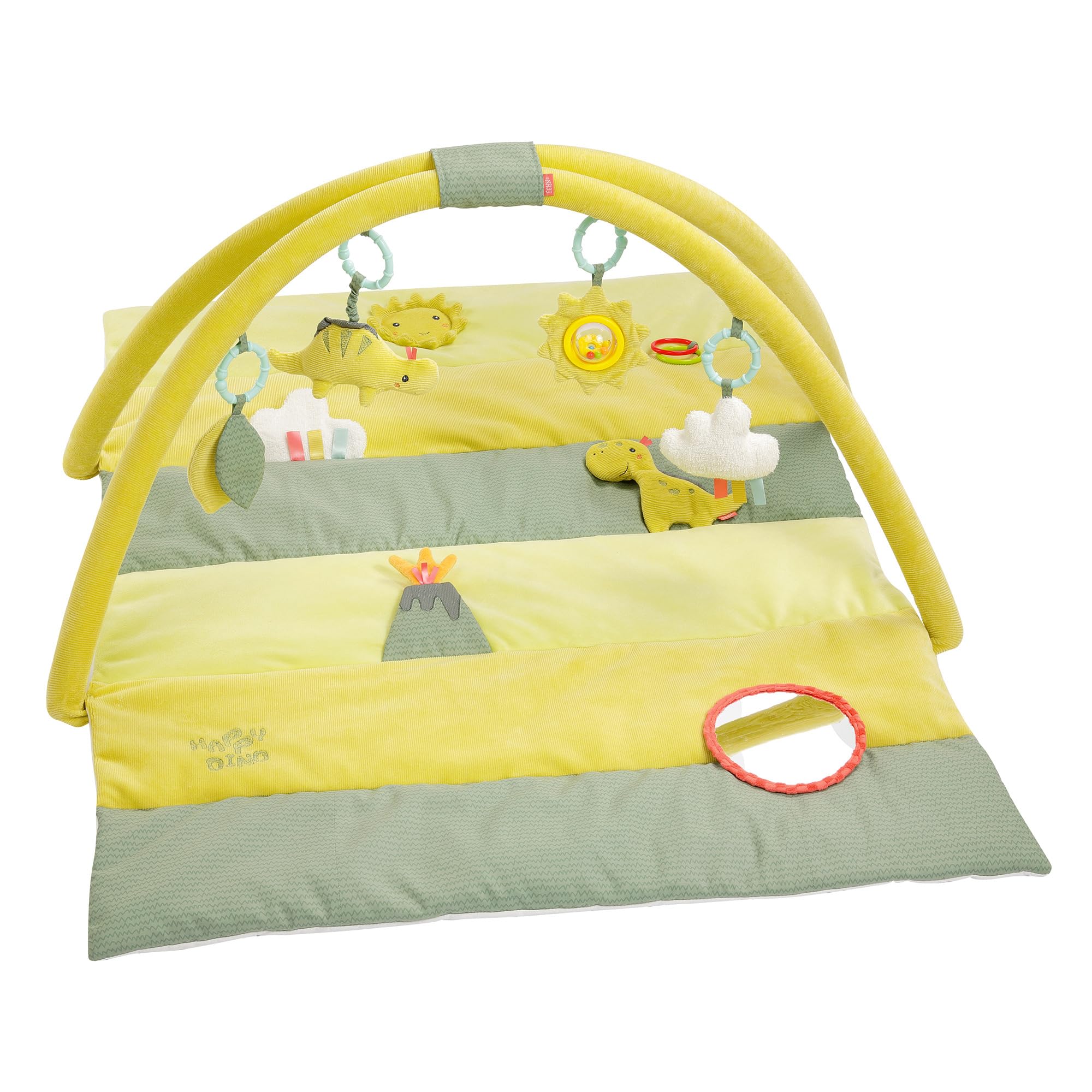 Fehn 051070 3-D-Activity-Decke Happy Dino – Erlebnisdecke mit Spielbogen & abnehmbaren Spielzeugen fördert die frühkindliche Entwicklung im Liegen, Sitzen beim Krabbeln, Grün, 00051070