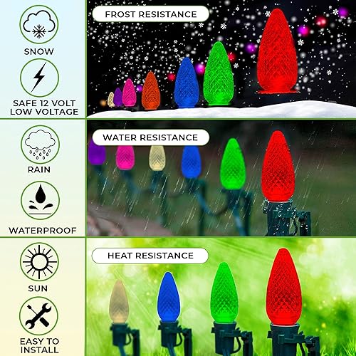 Miniatura 3 de Bombillas LED C9 de repuesto de color blanco cálido suave (paquete de 25) con forma de vela facetada con forma de vela de grado comercial E17,