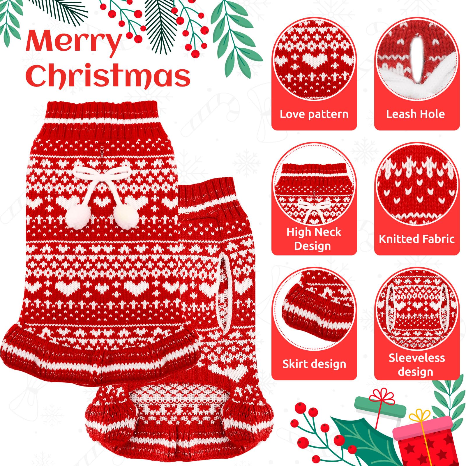 Weihnachts Hundepullover Mit Herz - Gestrickte Weste Mit Geschirrloch Für Kleine Hunde