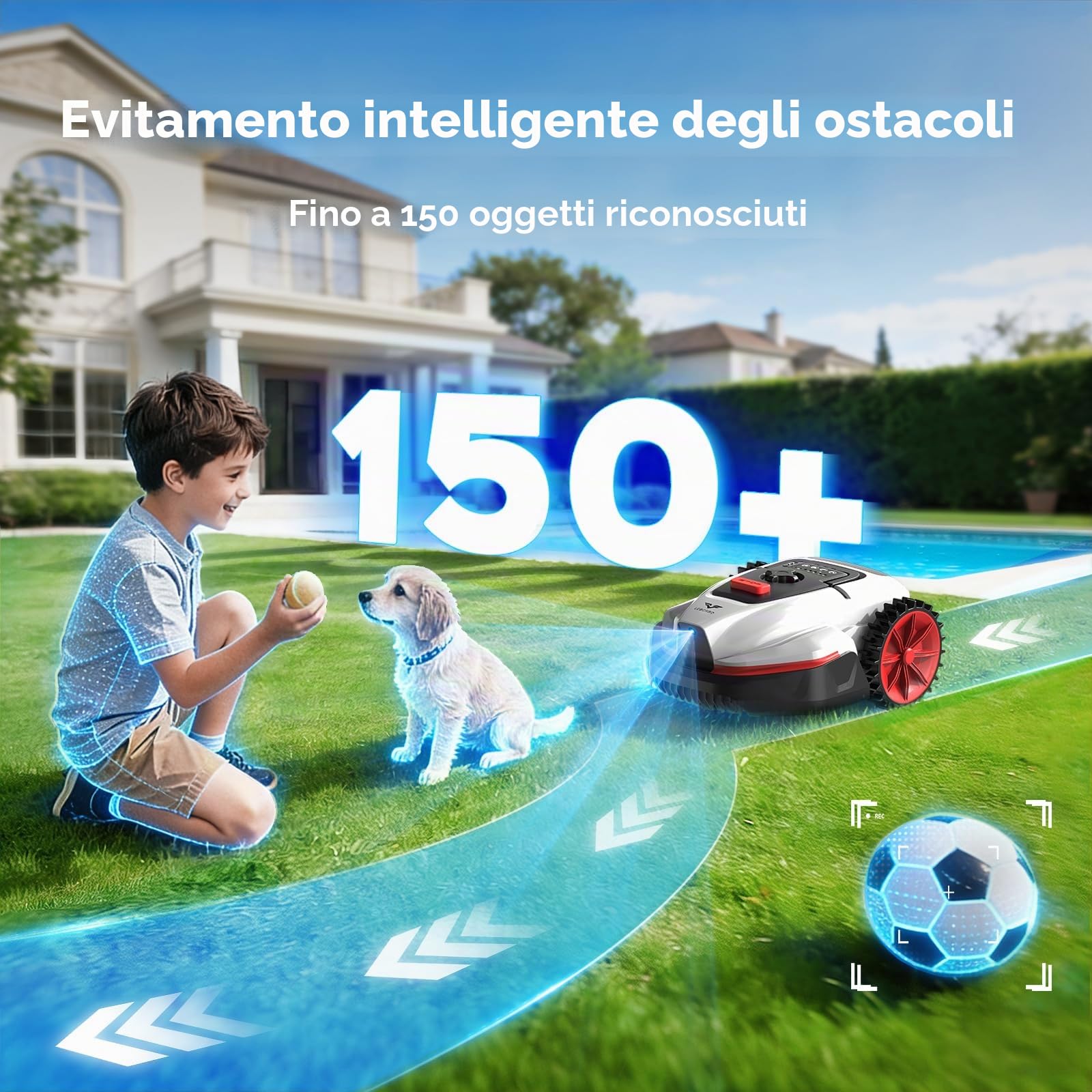 V3 Robot Tagliaerba Senza Filo Perimetrale, Navigazione AI con Visione, Controllo tramite App, Funzionamento Silenzioso, per Giardini fino a 100 m²