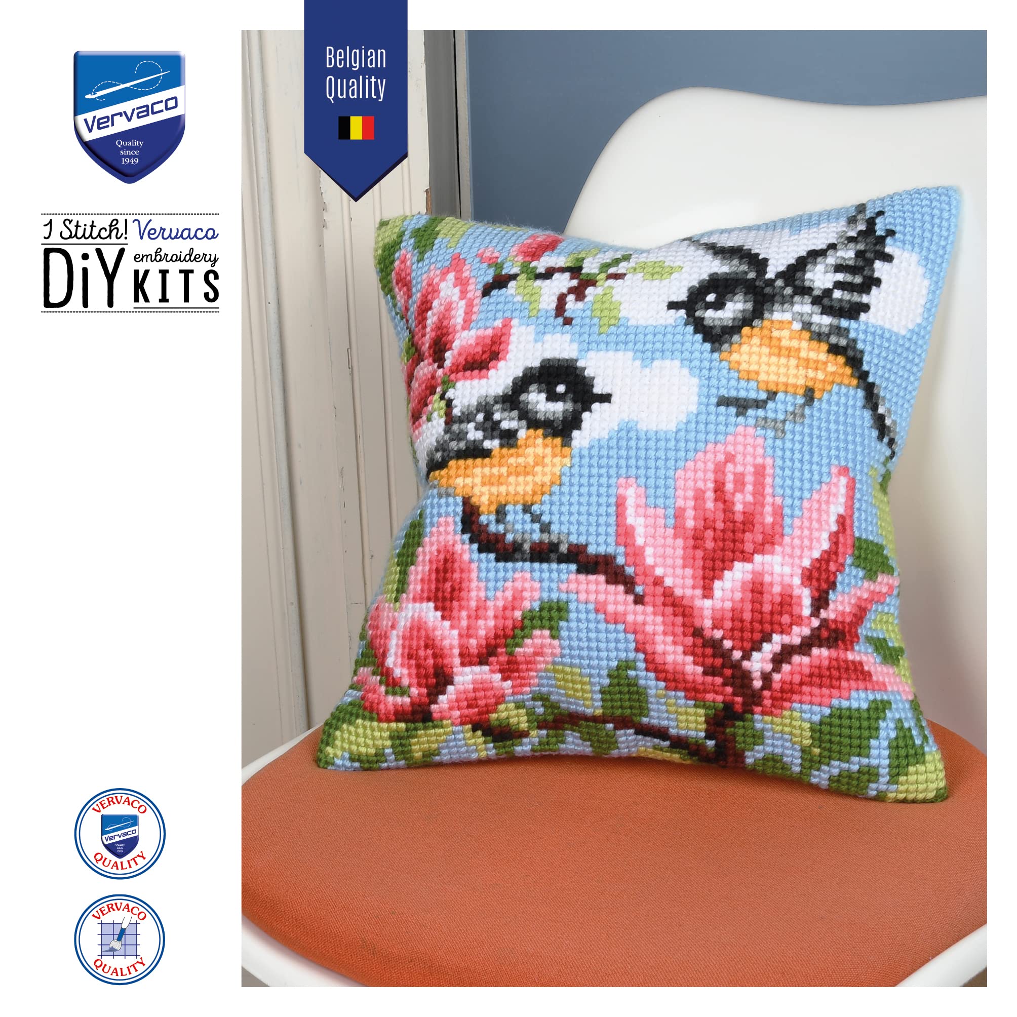 Kit coussin Vervaco bouquet rouge au point de croix