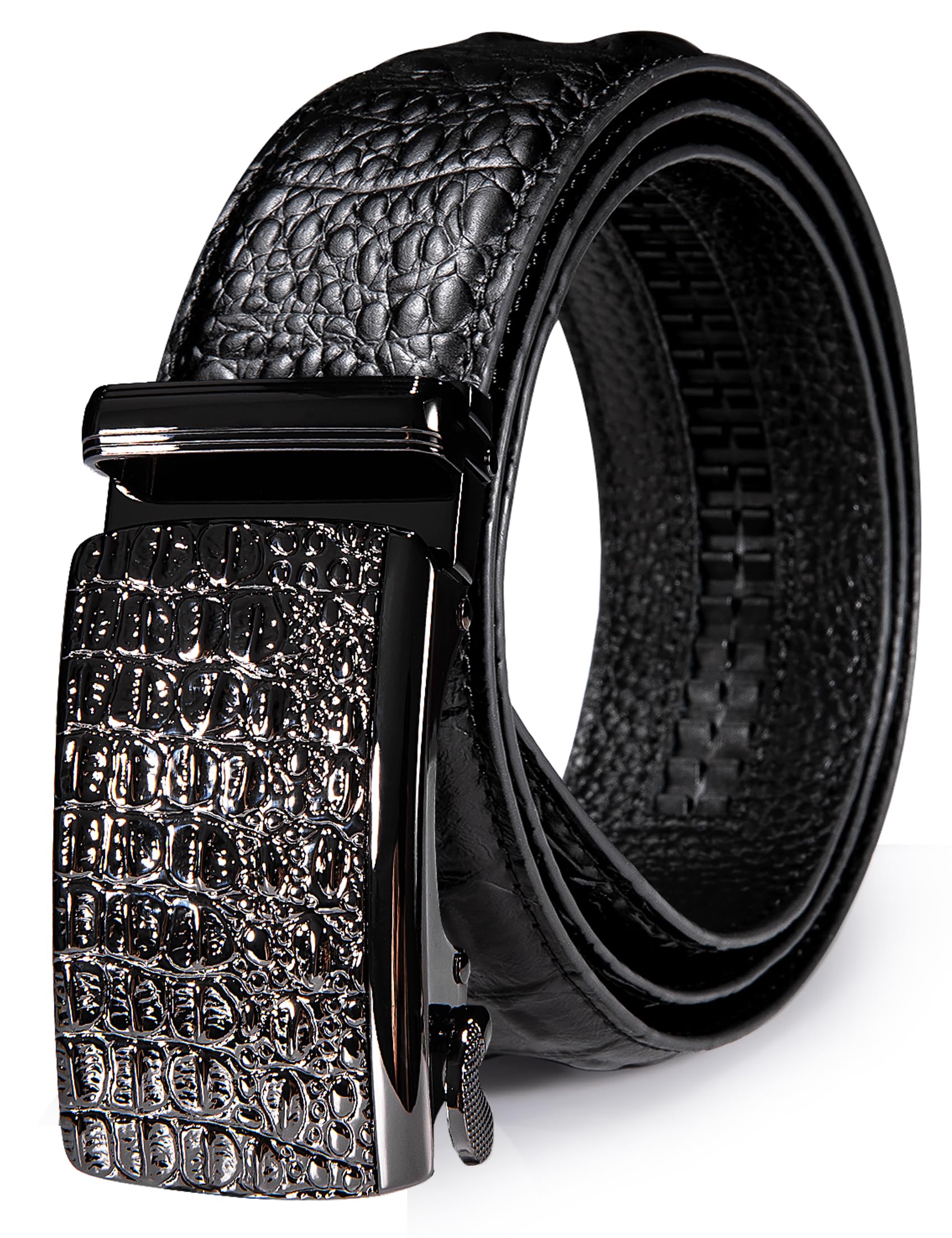 Mens Belts Leather Ratchet Automatic Buckle Slide Click 1 3/8" Designer Dress Fashion Classic Casual Work Business