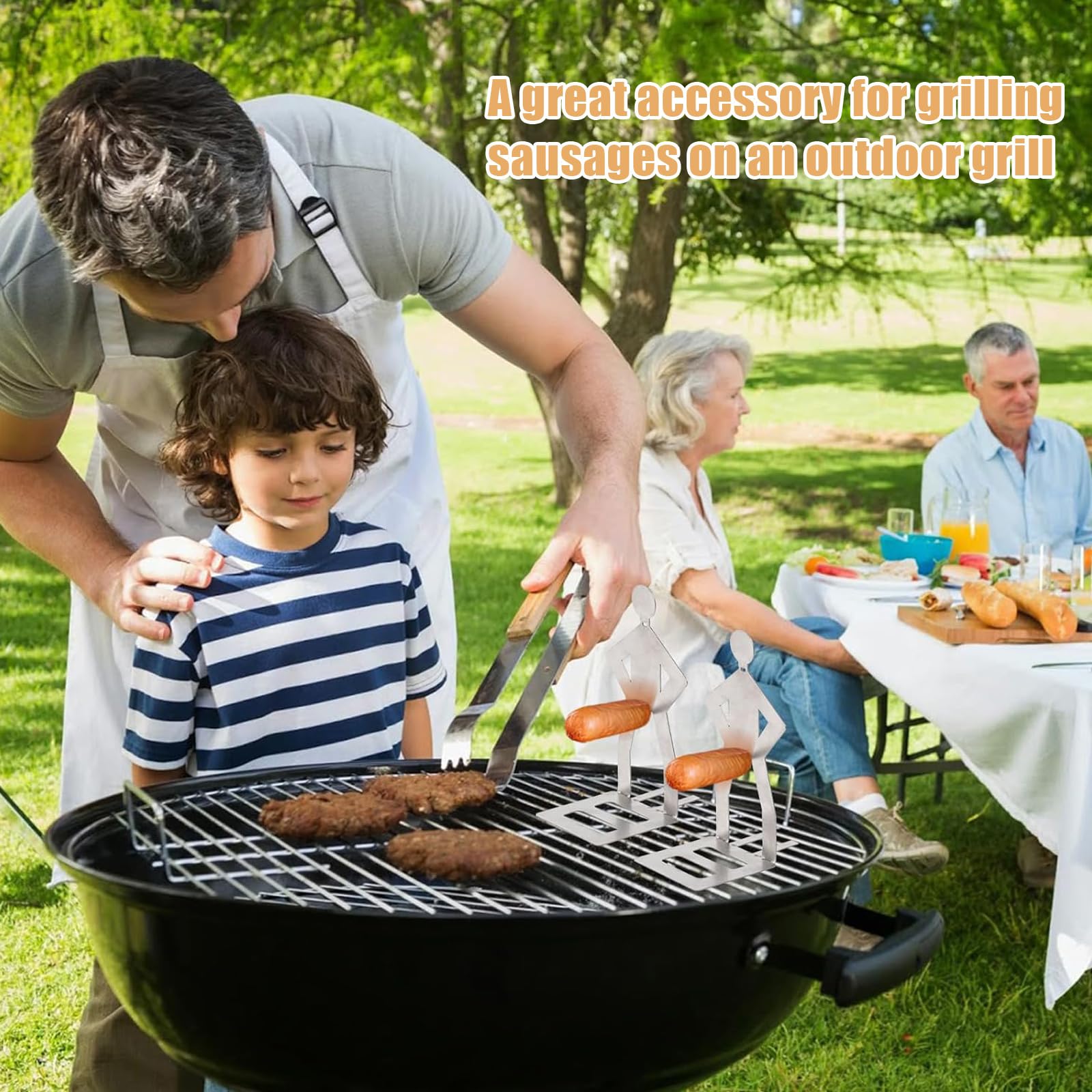 2 Piezas Soporte para Salchichas de Barbacoa de Acero Inoxidable, Tenedor de Trinchar con Mango, Creativo para Barbacoa de Salchichas, Ideal para Camping Picnic al Aire Libre y Cocina