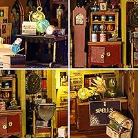 Vista 5 de Roroom Kit de casa de muñecas de bricolaje, kit de rincón de libro del tesoro mágico con caja de música y cubierta para el polvo, rompecabezas