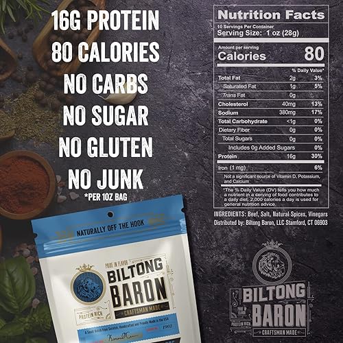 Miniatura 3 de Biltong Baron Jerky de carne seca al aire - Paquetes de bocadillos saludables para dietas Keto, Paleo y Enteras 30 - Defensa de vampiros receta en