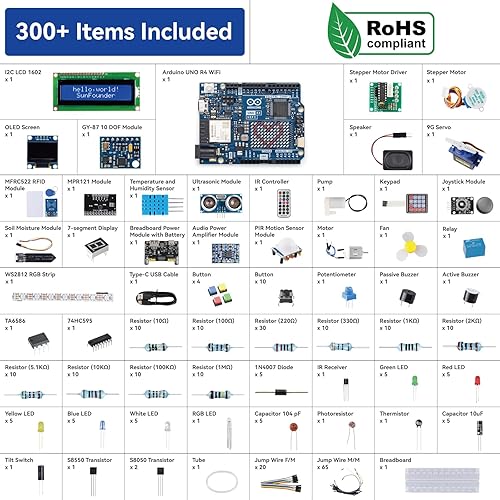 Miniatura 8 de SunFounder Elite Explorer Kit con original Arduino Uno R4 WiFi, Bluetooth IoT ESP32 IIC LCD1602 OLED Servo Relay MPU6050 Motor paso a paso, kit de