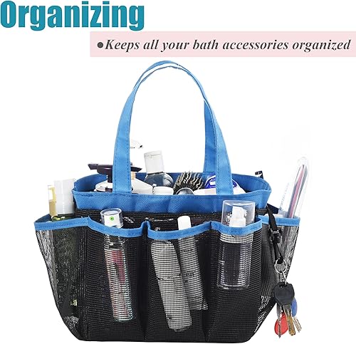 Miniatura 32 de Carrito de ducha de malla con bolsa interior impermeable, extra grande, negro, portátil, para dormitorio universitario, baño, campamento, 8 Rayas