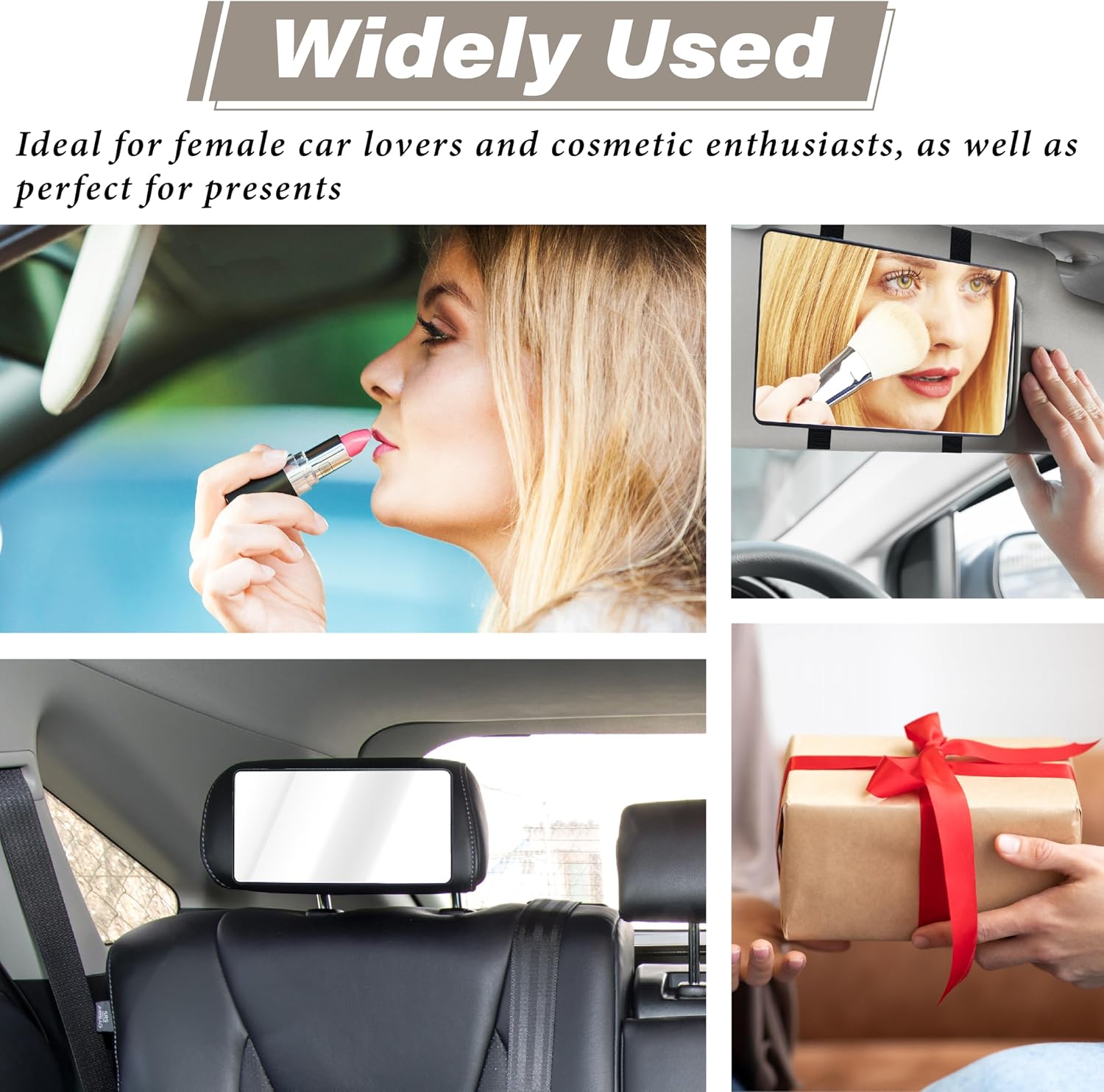 Car Visor Mirror, Sun Visor Mirror with Straps, Cosmetic Makeup Visors Mirrors for Truck Cars, SUVs, Car Mirrors Vanity for Women Girls, Universal Interior Cars Accessories(Black)