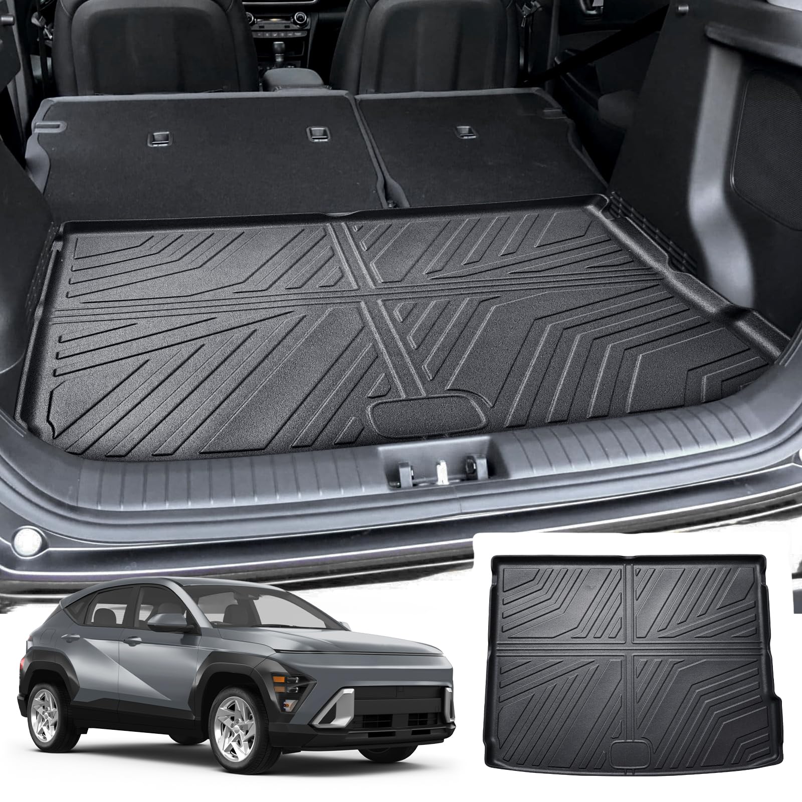 CDEFG Kompatibel mit Hyundai Kona SX2 EV Elektro 2024 2025 Kofferraumwanne, TPE Kofferraummatte Wasserdicht Anti-Staub Wanne Car Cargo Trunk Tray Auto Kona EV 2024 Zubehör