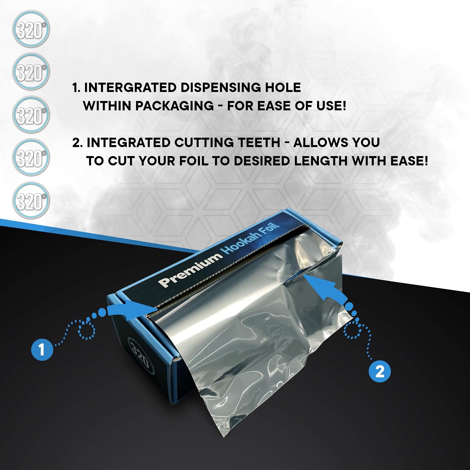 320° Premium Hookah Aluminum Foil - Extra Thick Heavy Duty Rolls - 7" Wide (180mm) - 82ft Length (25m) - 40 Micron Thick Nicotine Free