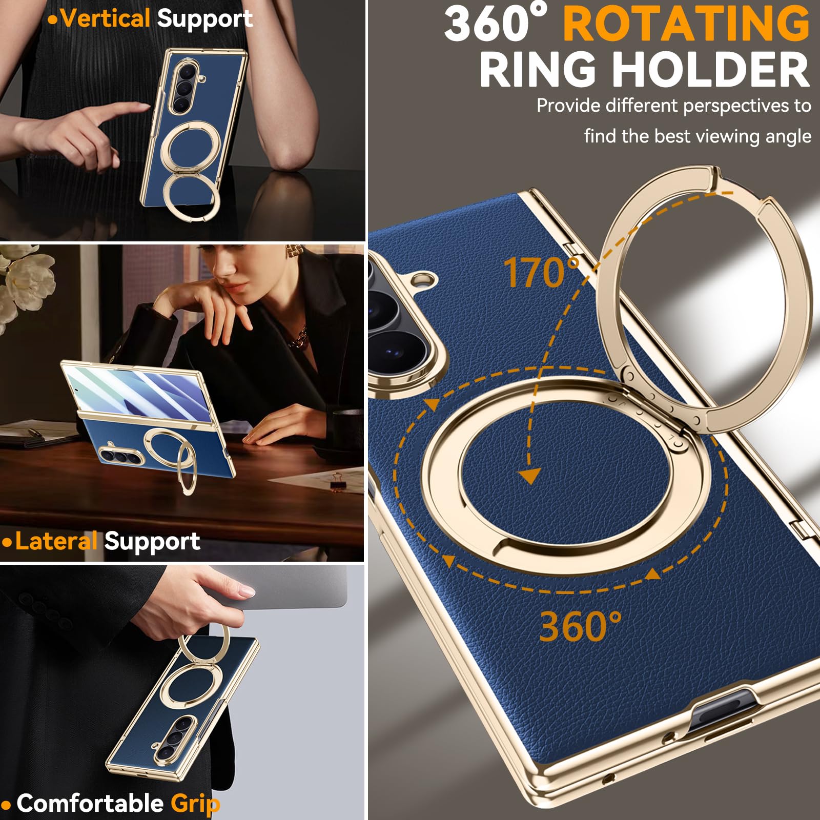Custodia in pelle per Samsung Galaxy Z Fold 8 Ultra con supporto ad anello magnetico, [compatibile] Protezione schermo integrata copertura completa cerniera custodia in pelle per Z Fold 8 Ultra