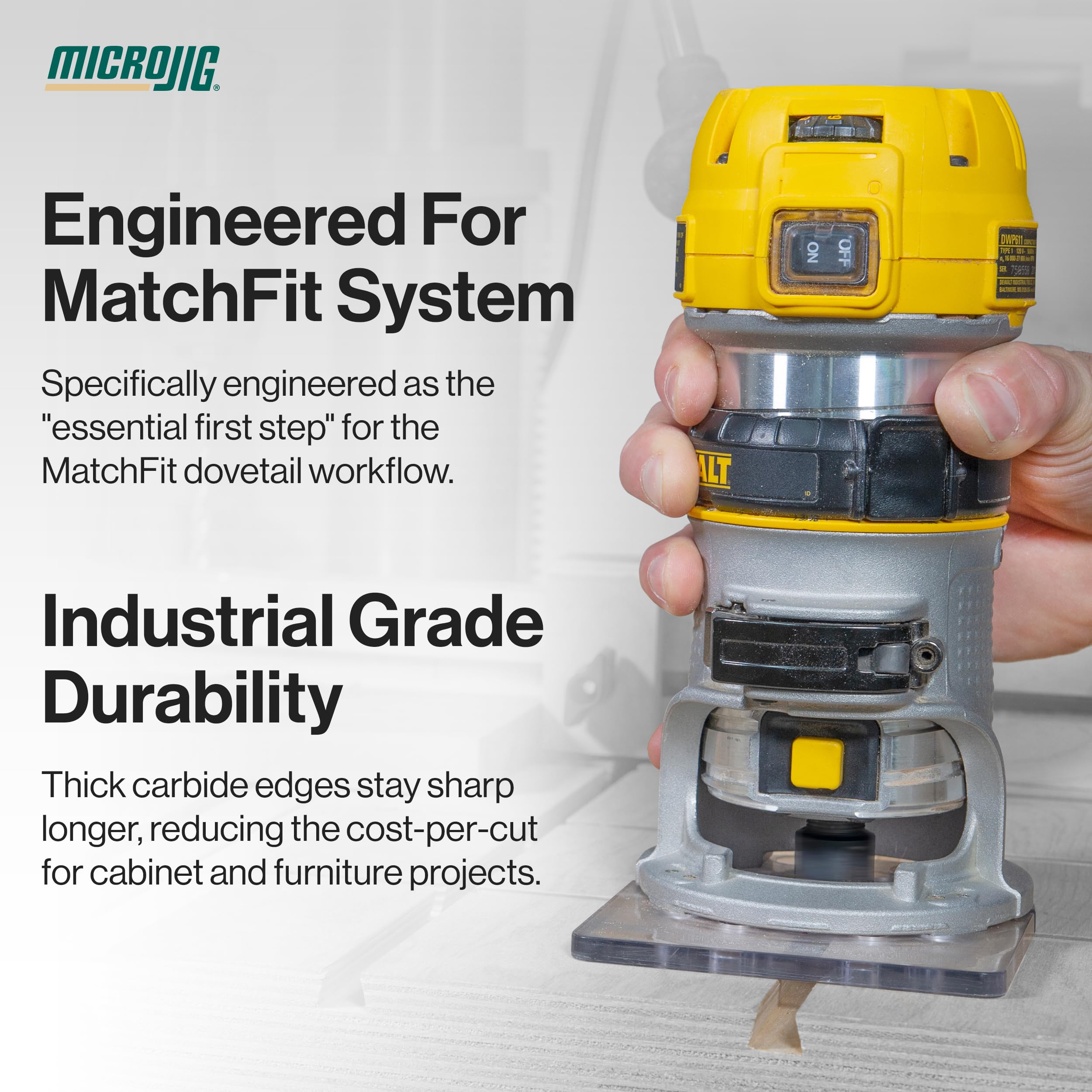 Microjig MatchFit 1/4" Relief Bit (1/4" Shank), Straight Grooving Router Bit for Dovetail Tracks, ‎MB-025-025ST, Yellow