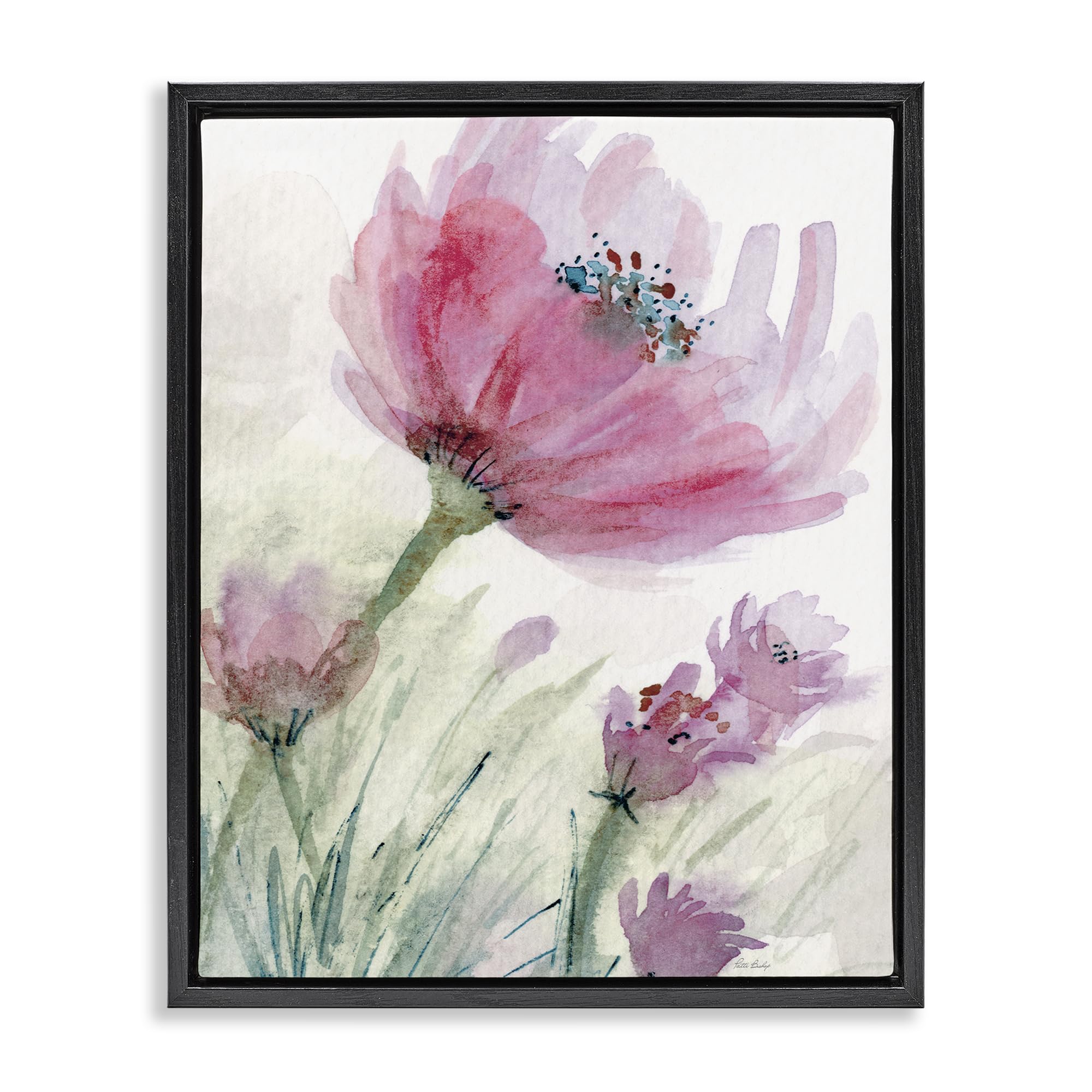 Stupell Industries Jet Black (Matte) 'Pink Flower & Speckled Stamen'| Floating Frame Canvas Art