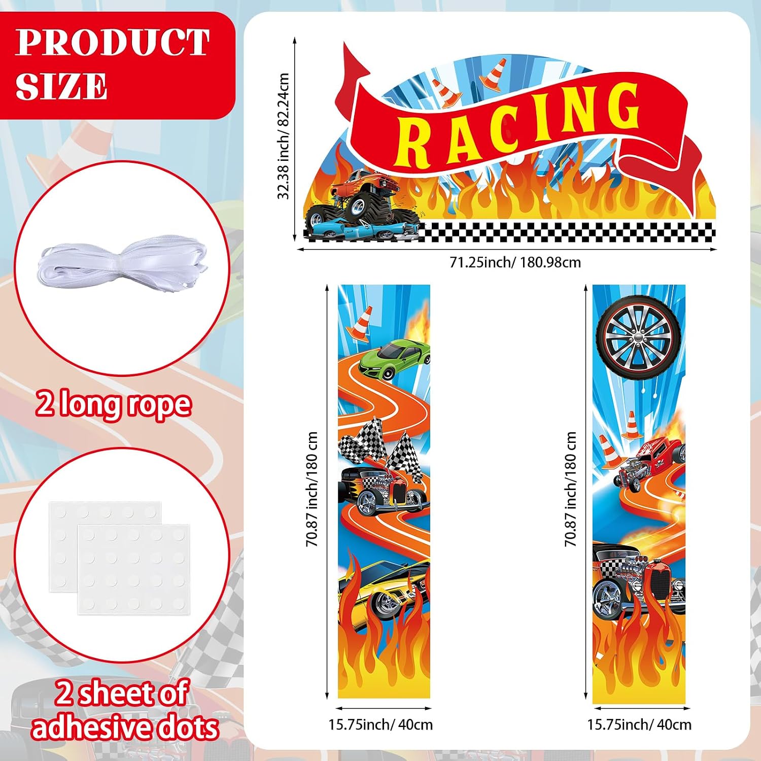 3Pcs Race Car Party Door Banner Hot Car Party Decorations Racing Truck Birthday Party Door Covers Racing Wheels Game Backdrops Hot Racing Car Porch Sign for Kids Boys Birthday Party Supplies