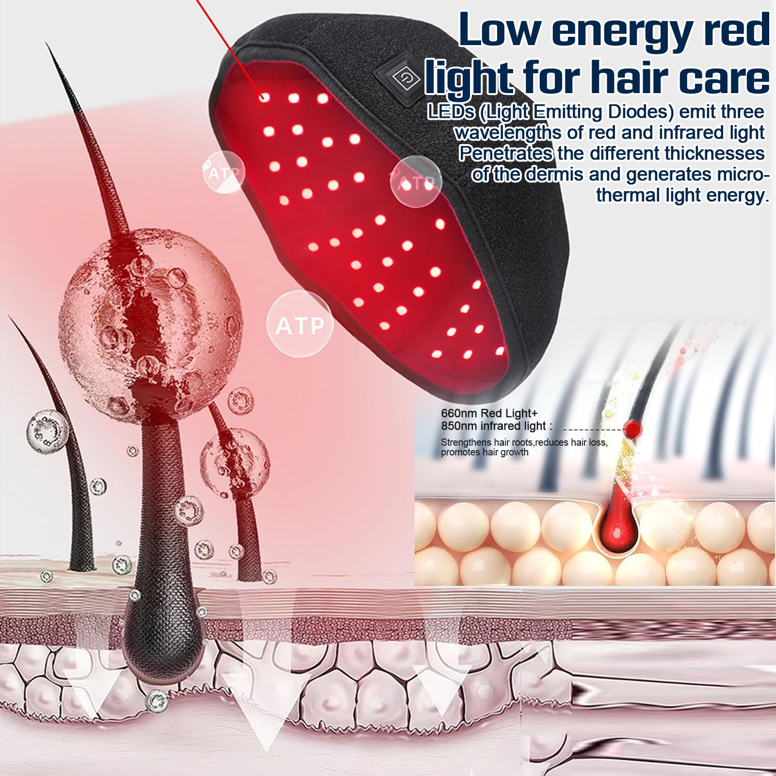 Haarwachstum Cap,LED-Rotlicht und Blauem Therapiehut,Haarwachstums system,Haarwuchs-Mütze Pflegekappe, erhöht die Aktivität der Haarfollikel, Haarpflege Anti-Haarausfall (Mit 108 Stück Lampenperlen)