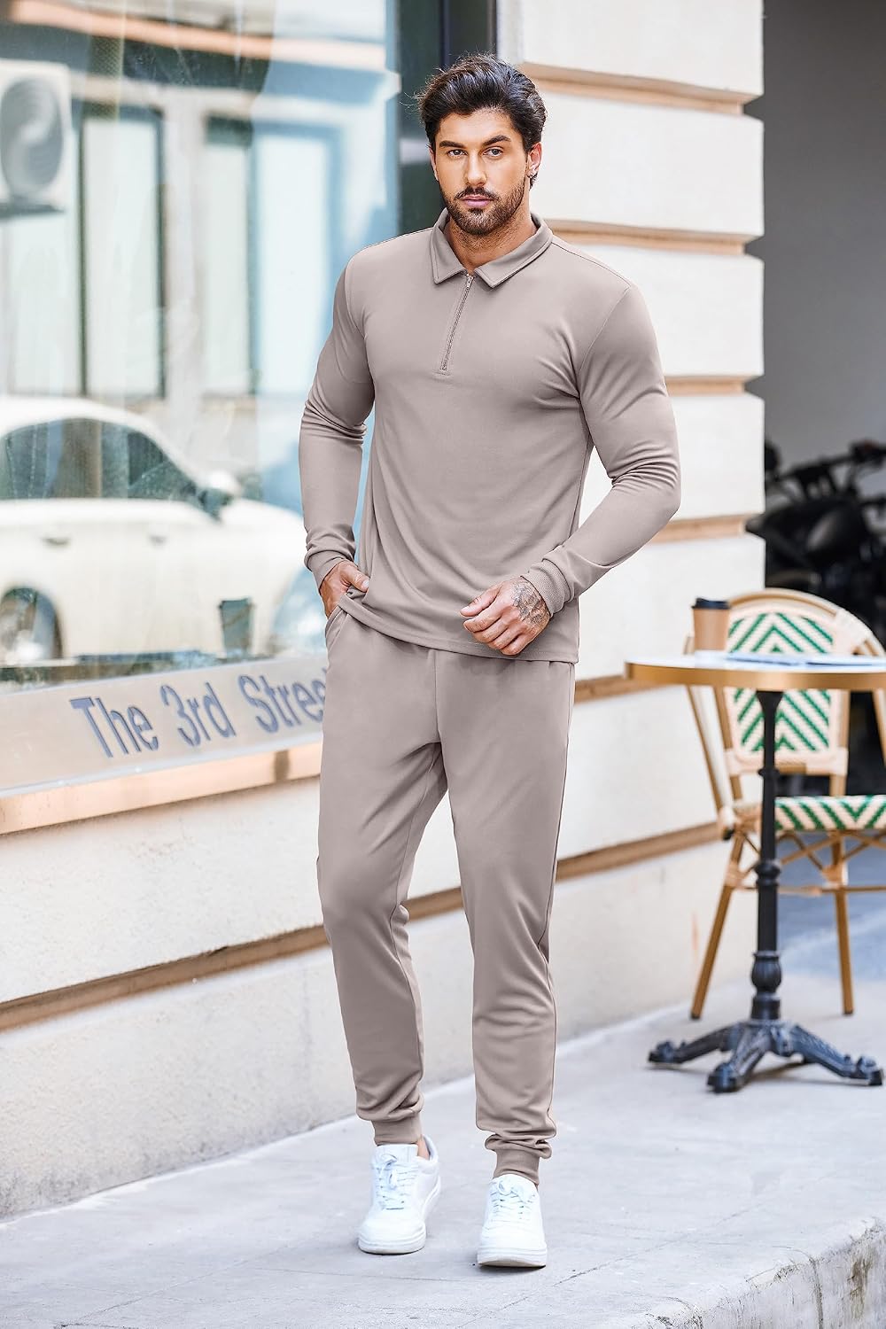 COOFANDY Men's Tracksuit 2 Piece Quarter Zip Polo Athletic Sweatsuits Casual Running Jogging Sport Suit Sets