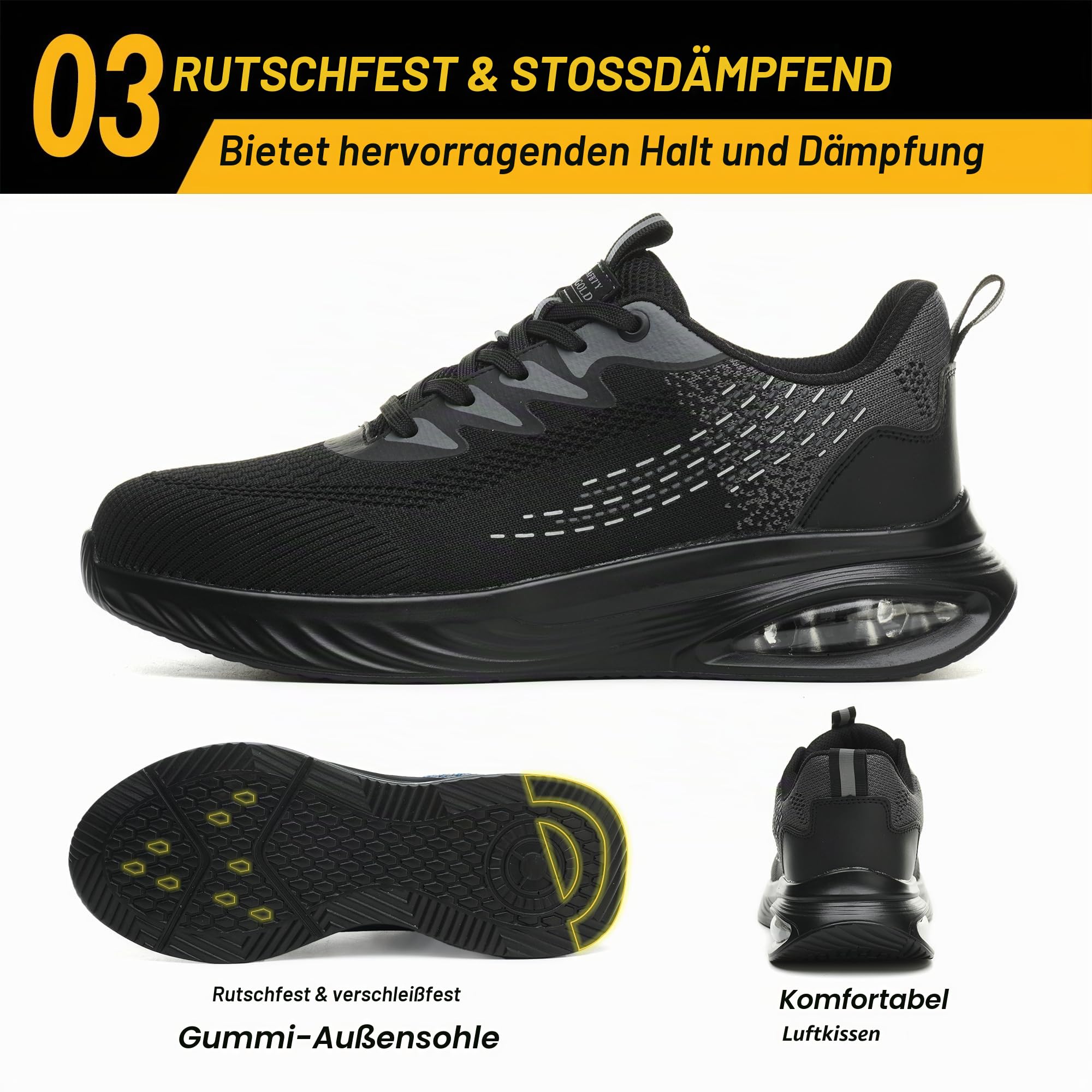tqgold Sicherheitsschuhe Herren Damen Arbeitsschuhe Leicht Sportlich Stahlkappenschuhe rutschfest Schutzschuhe mit Stahlkappe Atmungsaktive Arbeitsturnschuhe Gr.35-46 EU