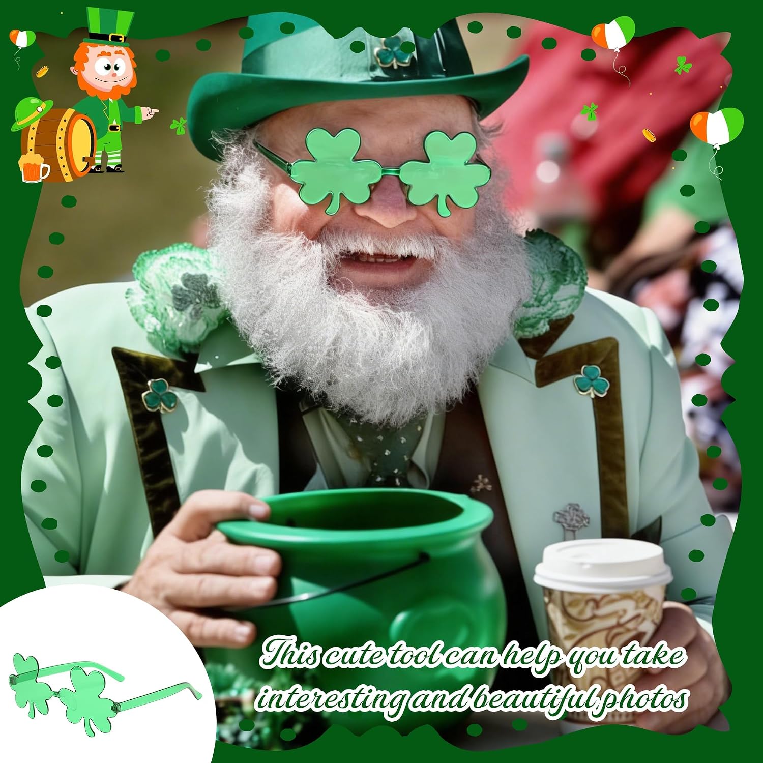 30 Pcs St. Patricks Day Shamrock Sunglasses Bulk Irish Shamrock Glasses Green Clover Eyewear St. Patrick’s Day Sunglasses Accessories Decorations Party Favors Supplies（3 Colors）