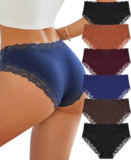 Knowyou Cotton Underwear for Women No Roll Soft Panties No Dig Lace Waist Hipster Breathable Cheeky Lingerie for Women