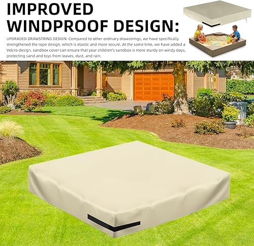Miniatura 4 de Cubierta para caja de arena, tapa de 60 pulgadas, resistente al agua, 420D, color caqui, con cubierta, cubierta cuadrada para arenero, adecuada para