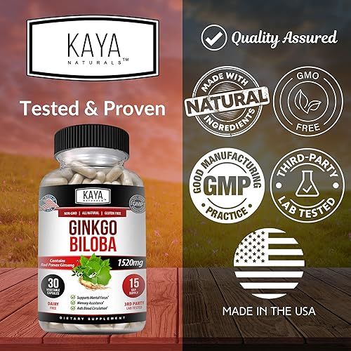 Miniatura 21 de Kaya Naturals Red Panax Ginseng + Ginkgo Biloba - Suplemento cerebral nootrópico - Apoyo cognitivo y de concentración - Suplemento de refuerzo