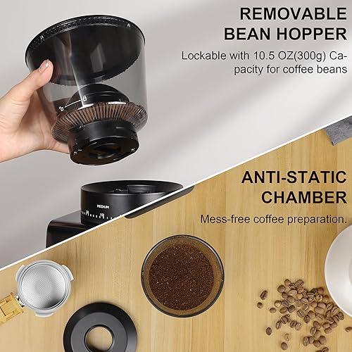 Miniatura 5 de BioloMix Molinillo de café eléctrico, molinillo de rebabas cónicas con 30 ajustes precisos de molienda, pantalla táctil LCD, tecnología