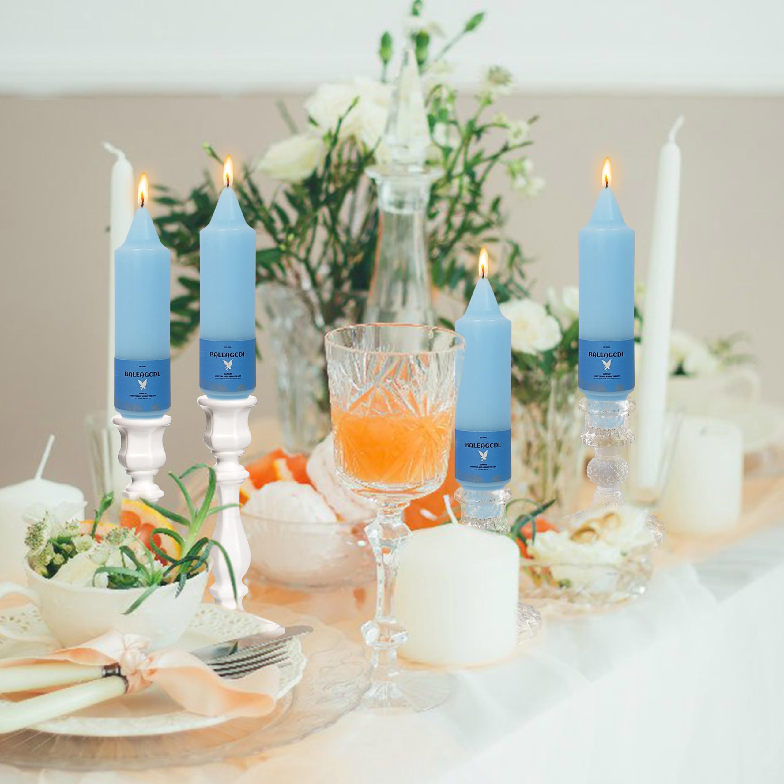 Blue Odorless Taper Candles - 7 Inch Smokeless Unscented Candlesticks For Dinner, Weddings & Holiday Decor - View #12
