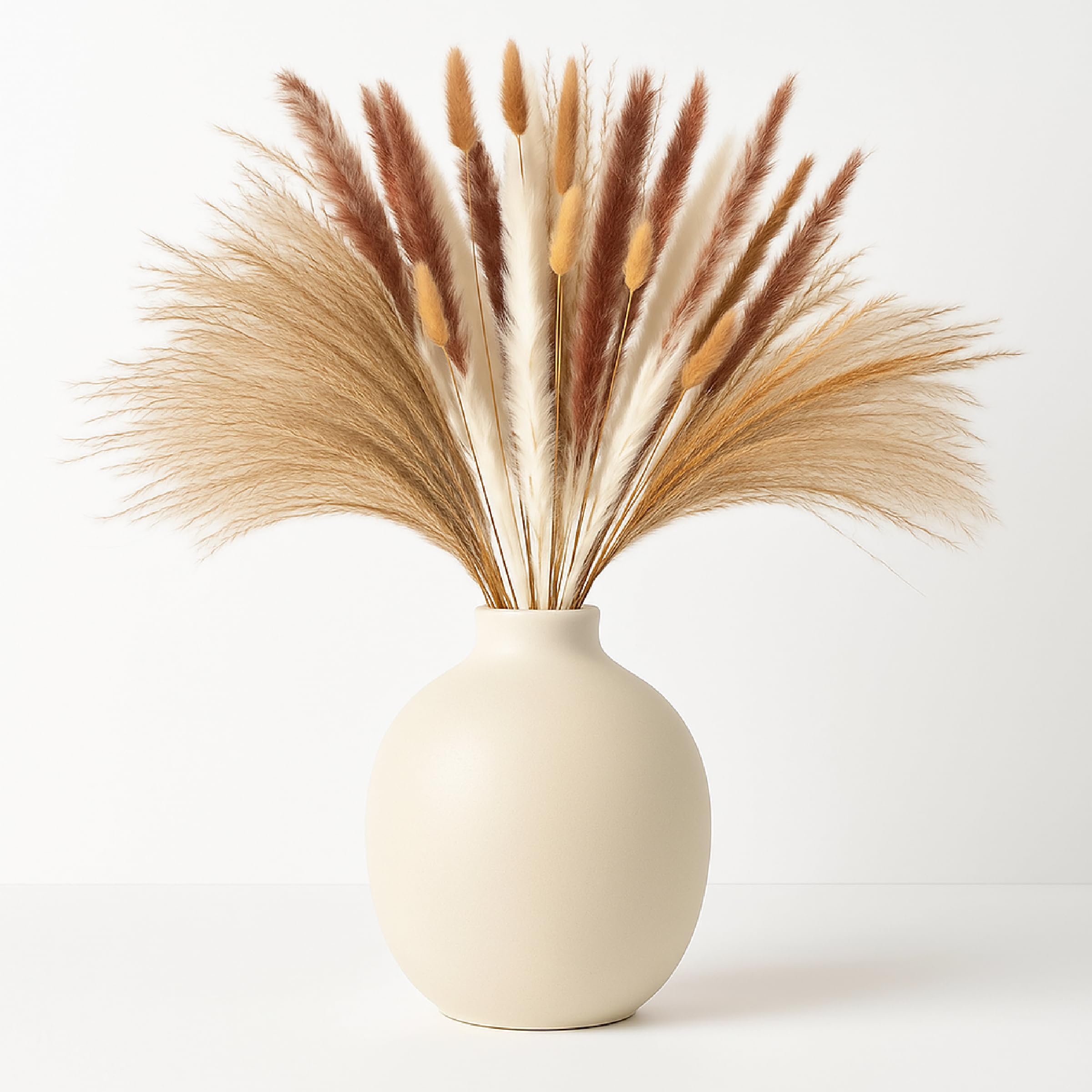 Genérico Flores Artificiales Pampas Secas Decorativas 120pz, Ramo Natural Mixto de Pampas, Cola de Conejo y Flores Secas para Decoración de Hogar, Sala, Oficina y Eventos