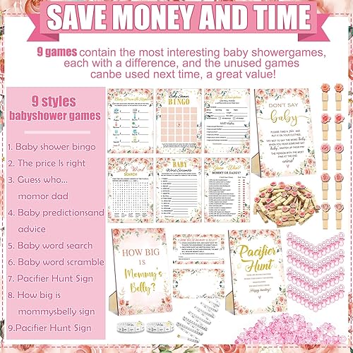 Miniatura 4 de Sherr 476 juegos florales de baby shower, 6 juegos de actividades, tarjeta floral, juego de caza de chupetes, 50 chupetes, qué tan grande es mamá,