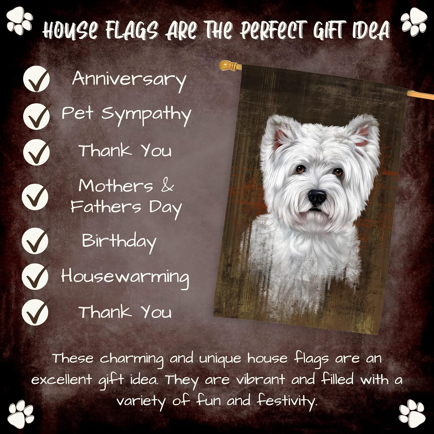 Rustic West Highland Terrier Dog House Flag - Outdoor Double Sided Pet Portrait Weather Resistant Premium Quality Home Decorative Flags - 100% Polyester 29"w x 43"h, HFLG55131