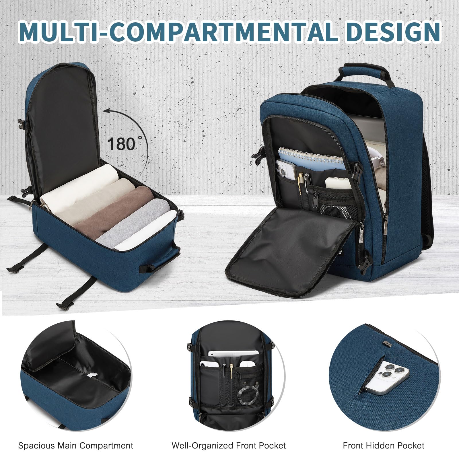 Kono Ryanair - Bolsas de cabina de 40 x 30 x 20 pulgadas, 40 x 20 x 25 pulgadas, mochila de viaje, tamaño cabina, bolsa de equipaje de mano, impermeable, mochila Ryanair debajo del asiento para hombre