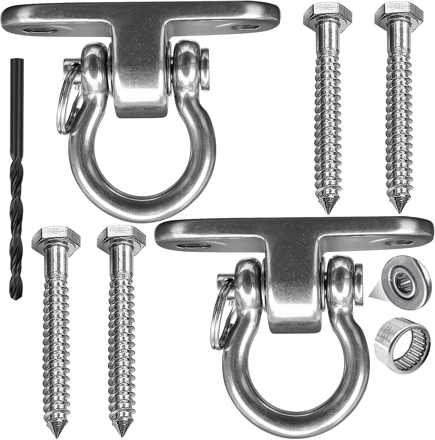 2 Sets of Stainless Steel Swing Hanger 180° Swivel Swing Hook, 1500 lb Capacityg Wooden Concrete Playground Hammock, Yoga Hammock, Ropes, Porch Swing