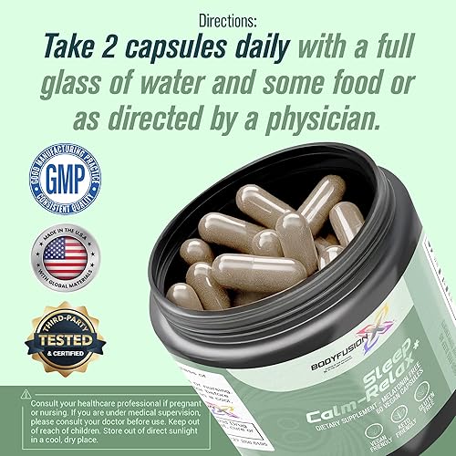 Miniatura 8 de BodyfusionX Sleep Calm-Relax - Ayuda natural para dormir y apoyo para dormir para recuperación después del entrenamiento con GABA, L-teanina, 5-HTP