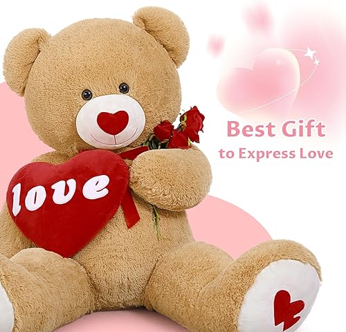 Miniatura 4 de MaoGoLan Oso de peluche gigante, animal de peluche grande de 51 pulgadas con almohada de corazón rojo para el día de San Valentín, dulce romántico
