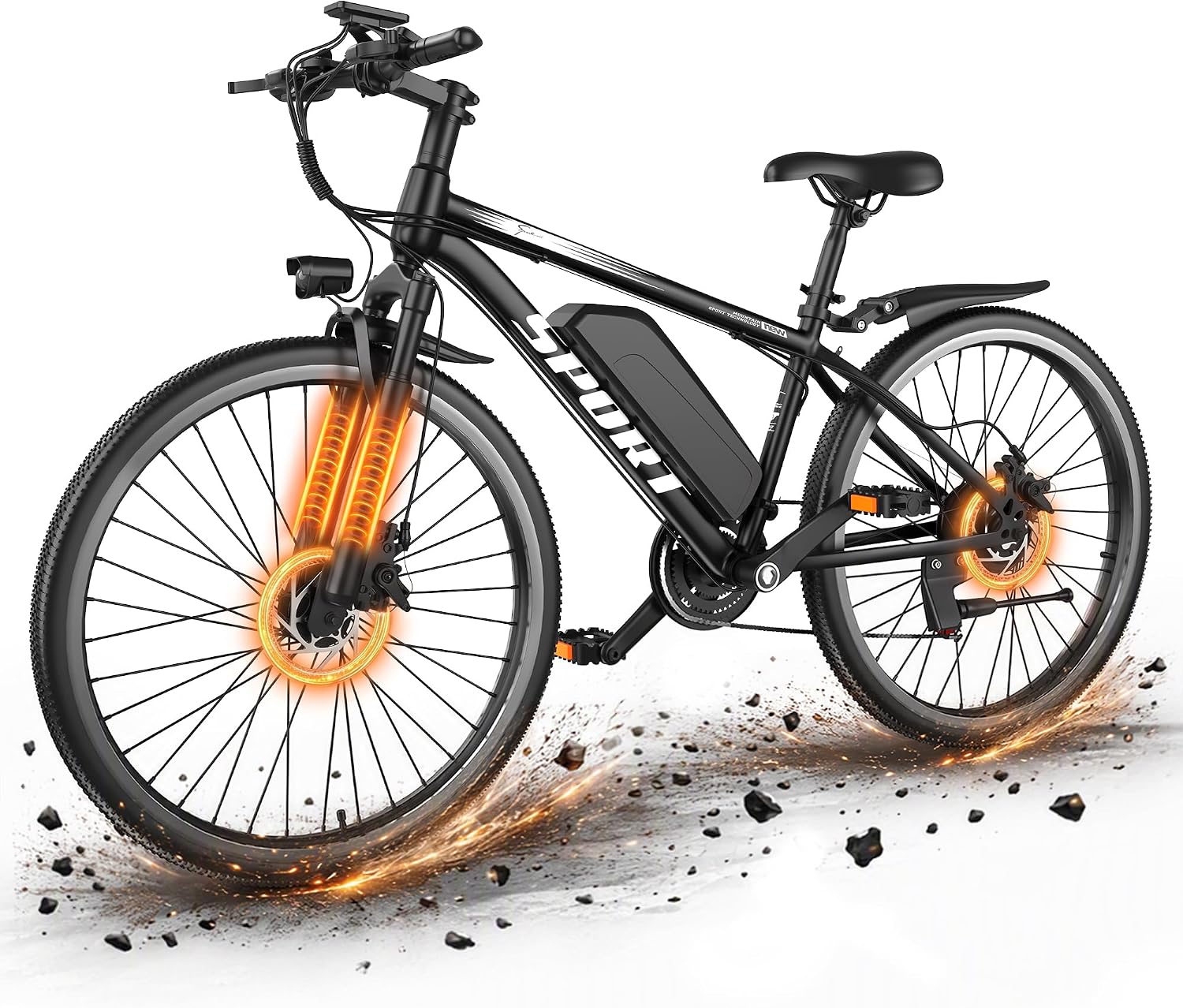Electric Bike, Folding E-Bike 26" Tire with 45 Miles & 25Mph Speed 1500W Peak Motor, 48V 10.4Ah Battery, 1-7-Speed and Front Fork Suspension, Aluminum Alloy Frame, Dual Brake, Rear Rack image 8