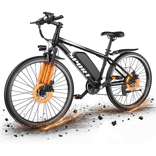 Electric Bike, Folding E-Bike 26" Tire with 45 Miles & 25Mph Speed 1000W Peak Motor, 48V 10.4Ah Battery, 1-7-Speed and Front Fork Suspension, Aluminum Alloy Frame, Dual Brake, Rear Rack