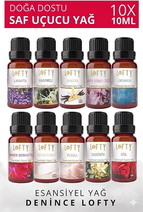 LOFTY Premium 10'lu Yeni Set Uçucu Yağ Buhurdanlık Esansı Oda Kokusu Esansiyel Yağ Buhur Yağı 10Ml