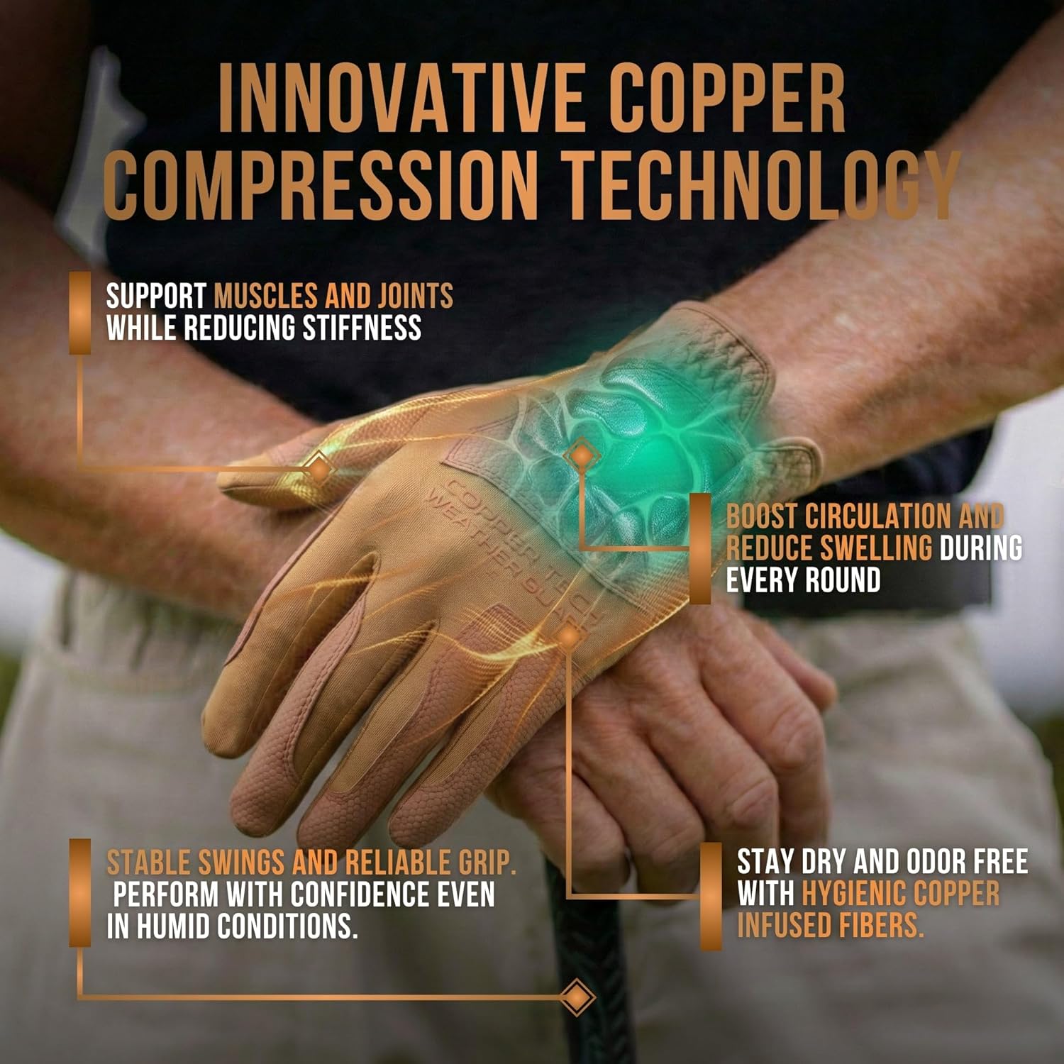 Copper Tech Plus Rain Golf Gloves Women Left Hand or Right Hand (Single) | Water-Enhanced Golf Rain Gloves for Women | Joint Support Ergonomic Copper Compression