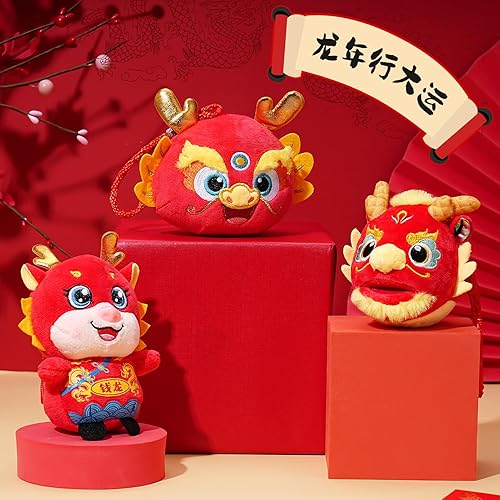 Miniatura 4 de Allnice Adorno de dragón de año nuevo chino 2024, mascota roja, dragón, bordado, decoración de Año Nuevo, lunar, colgante de buena suerte, adornos