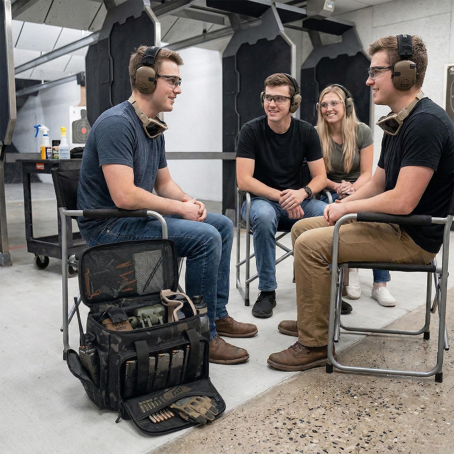 Tactical Gun Range Bag, Range Bag for Handguns with 2 Pistol Cases and 6X Magazine Slots and Extra Pockets for Ammo and Essentials Sturdy Range Bag for Outdoor Sports