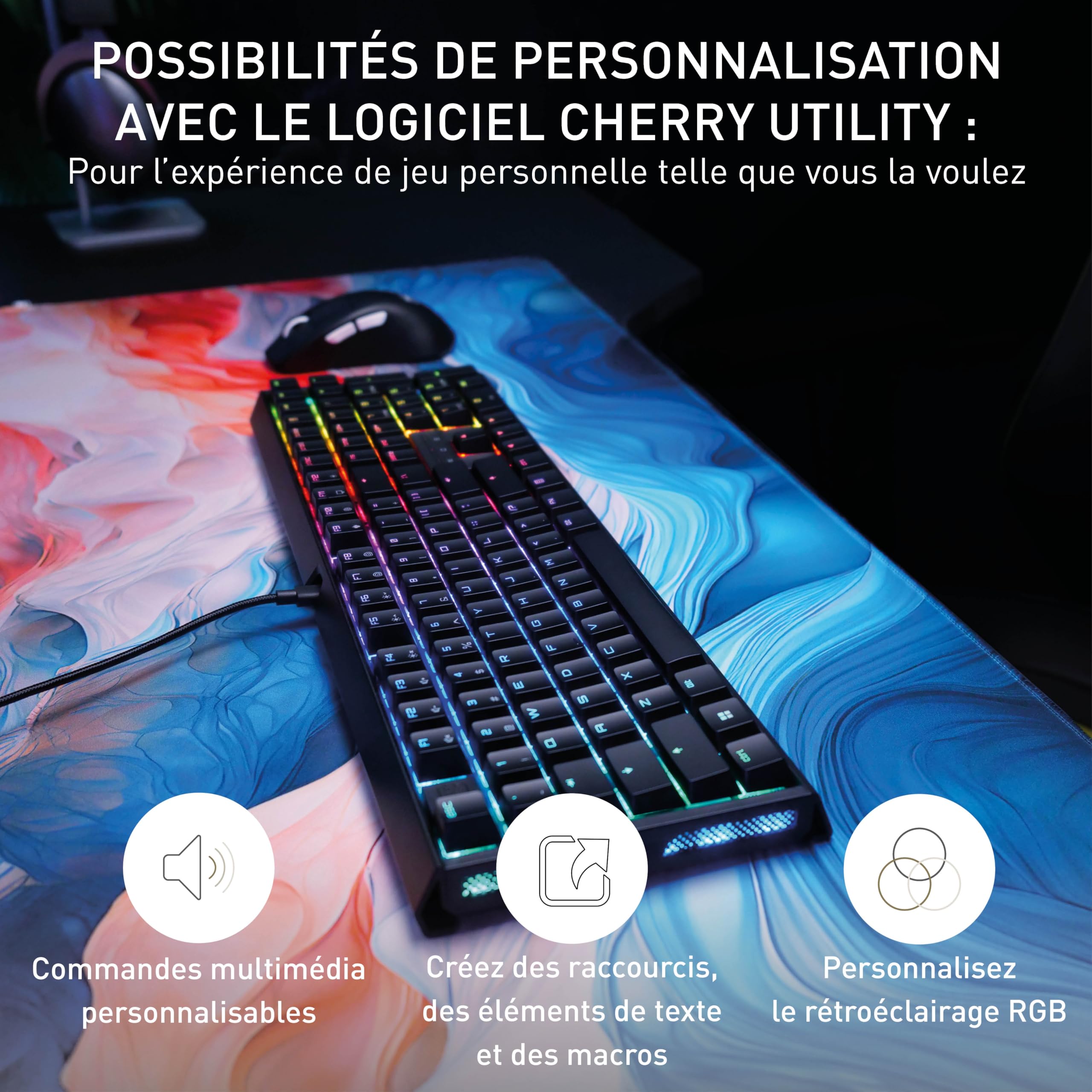 MX 3.1, clavier de jeu mécanique, disposition UK (QWERTY), rétro-éclairage RGB, boîtier alu, port USB-A, MX2A RED Switches, noir