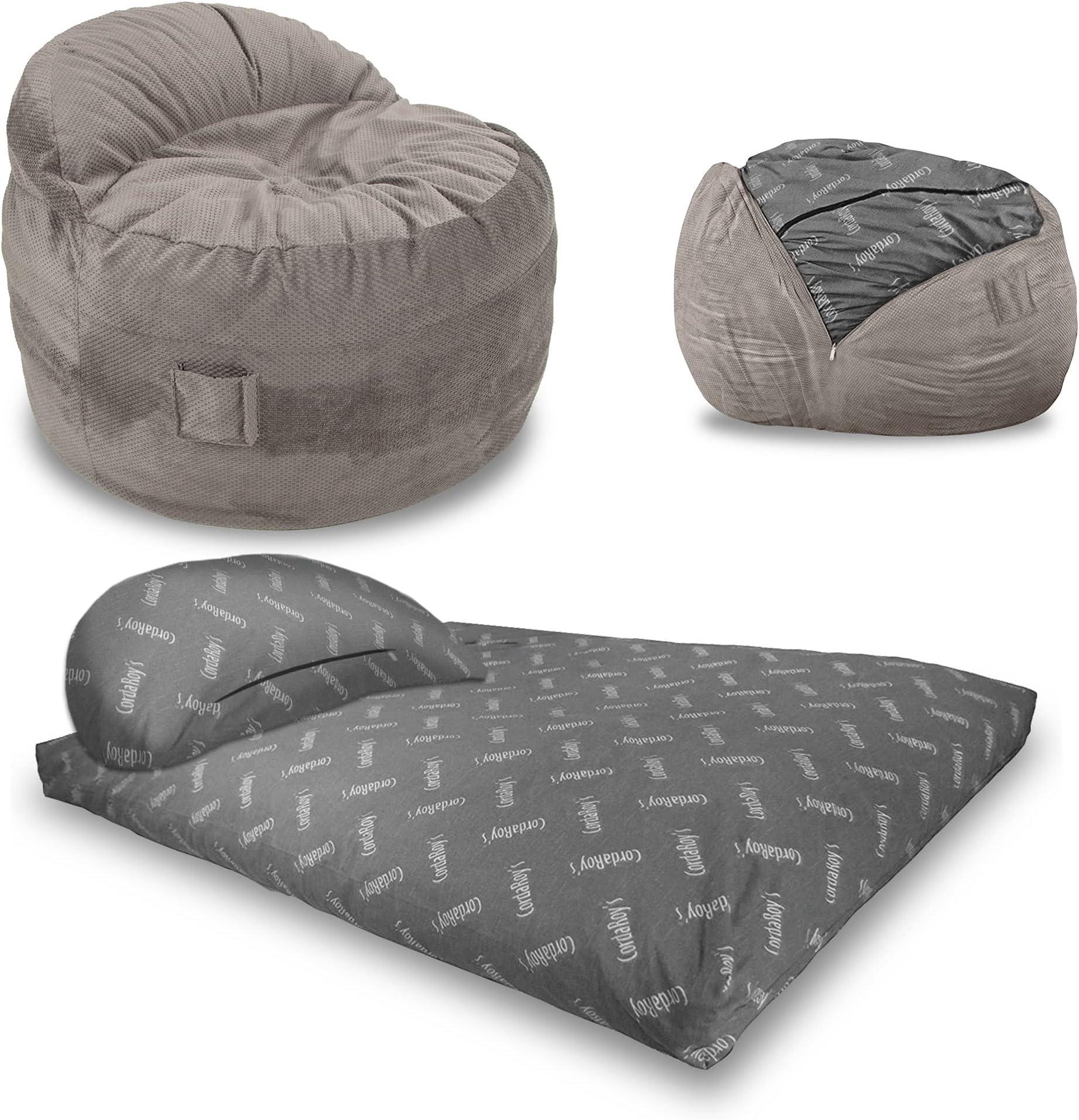 NEST Gaming Bean Bag Chair-Convertible Bean Bag Chair -Washable Chenille Cover with Pockets for Remote, Controllers-for Living Room,Basement-Queen Size-Charcoal|Made in The USA