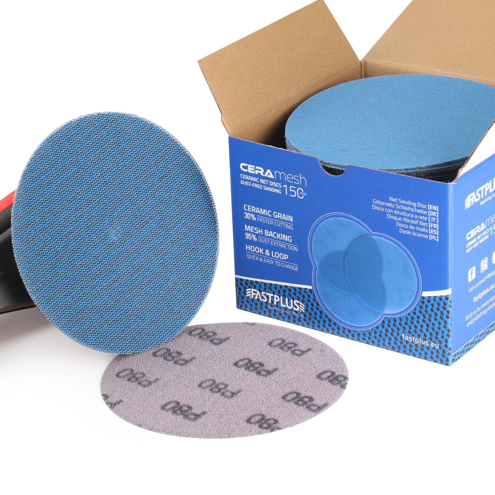 FASTPLUS 150mm Mesh Sanding Discs 240 Grit Hook & Loop Ceramic Sandpaper — image 1