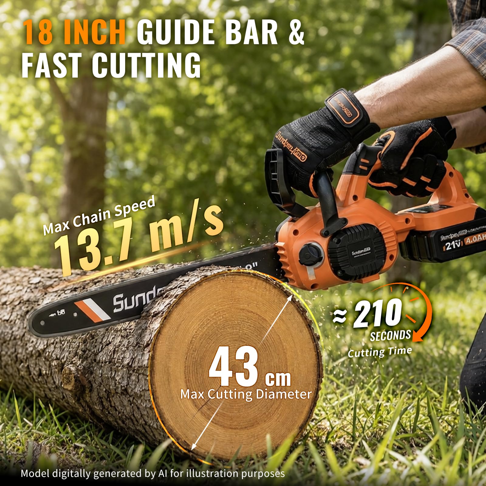 42V 18Pulgadas Motosierra a Batería Brushless con 2×4Ah Baterías