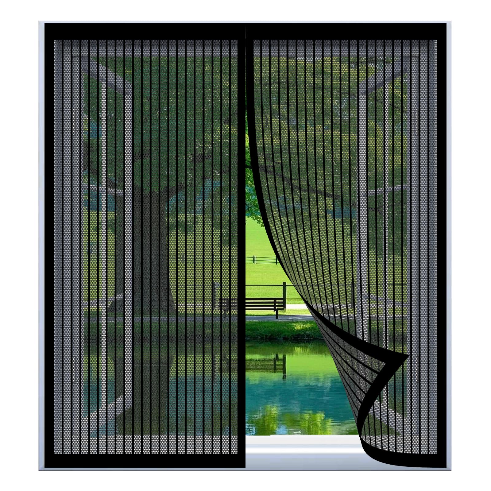 Yuanwan Black Mosquito Net Window Fly Screen 113 X 129 Cm Easy Installation No Drilling Or Screwing Powerful Magnets Snap Shut Automatically For Windows Nets To Keep Bugs Out,
