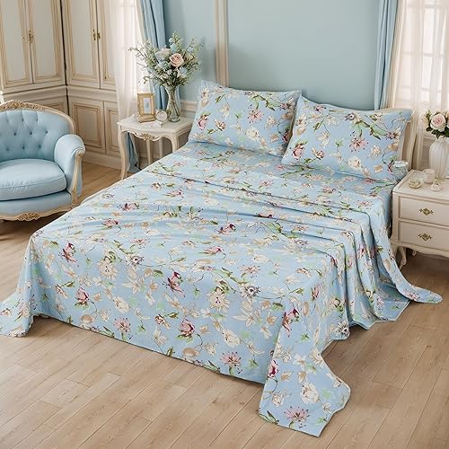 Miniatura 2 de Brandream Juego de sábanas de lujo de 800 hilos, 100% algodón egipcio, bolsillo profundo, 4 piezas, color azul