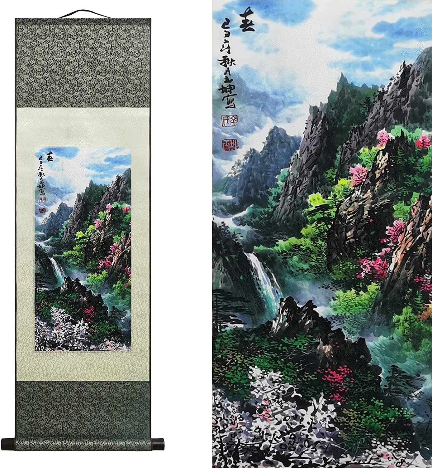 Vrfvsdasaas B1 Chinese Wall Art, Chinese Wall Art Scroll Painting,Landscape Paintings Hanging Silk(B1)