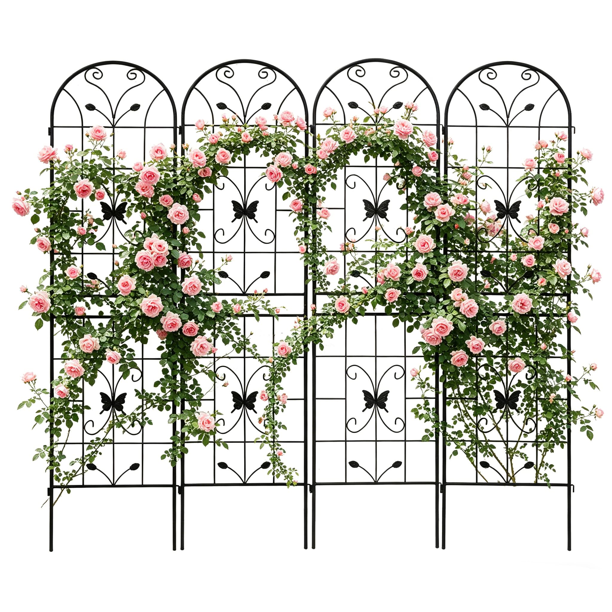 Rankgitter 220x50cm 2er Set / 4er Set, Klettergitter aus Metall für Kletterpflanzen, Sichtschutzgitter Schwarz für Balkon & Terrasse, Wandspalier mit elegantem Design (4er Set)